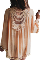 Women's Apricot Crochet Tassel Beach Cover up