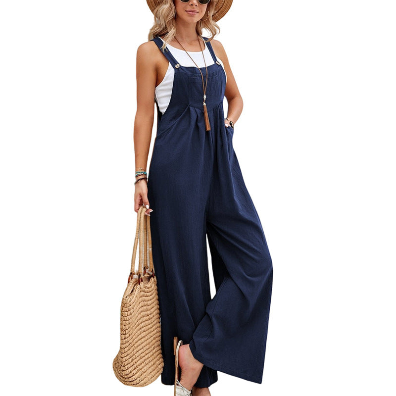 Women's Solid Color Casual Bib Trousers