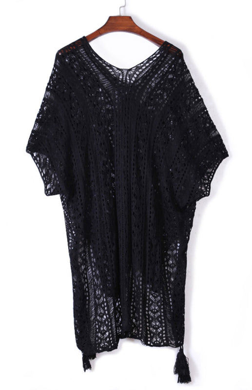$44.98 Crochet Knitted Tassel Tie Kimono Beachwear