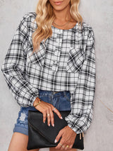 Women's fashion check Round Neck Shirt