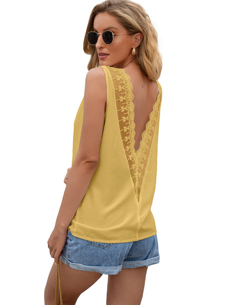 Women's Sexy Hollow Lace Patchwork V-Neck Top