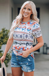 Women's Printed Crew Neck Short Sleeve Casual T-Shirt