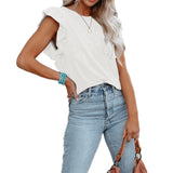 Round neck double-layer lotus leaf top short-sleeved women's T-shirt