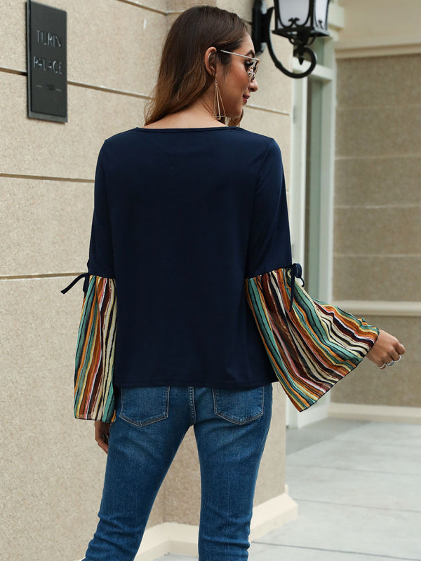 Women's Fashion Casual Off Shoulder Striped Long Sleeve T-Shirt Top