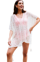 $44.98 Crochet Knitted Tassel Tie Kimono Beachwear