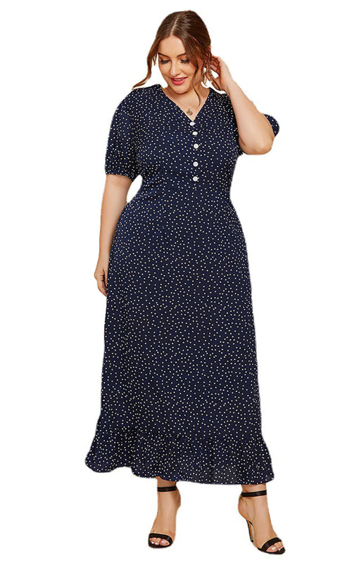 Women's Polka Dot V-Neck Long Dress