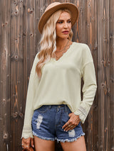 Women's fashion knitted lace V-neck bottoming shirt