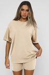 Women's solid color casual short-sleeved + shorts two-piece sets