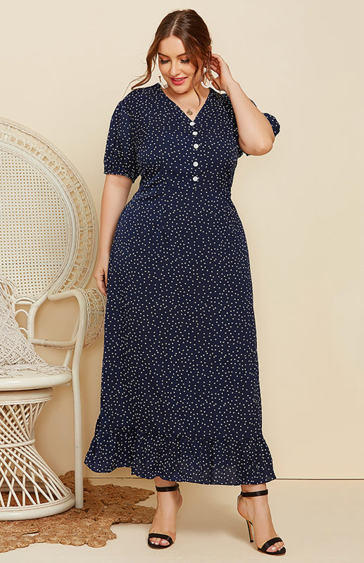 Women's Polka Dot V-Neck Long Dress