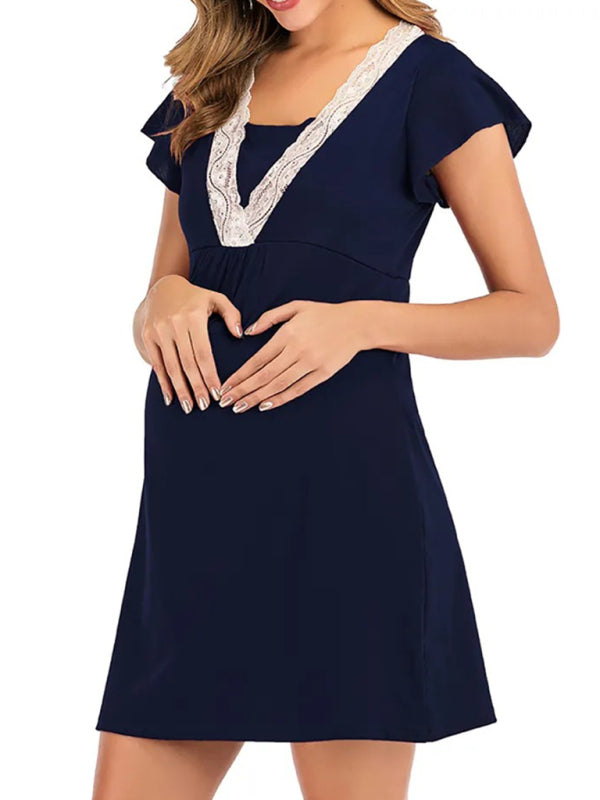 Women's maternity V-neck short sleeve Nursing Dress