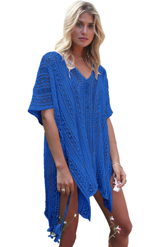 $44.98 Crochet Knitted Tassel Tie Kimono Beachwear