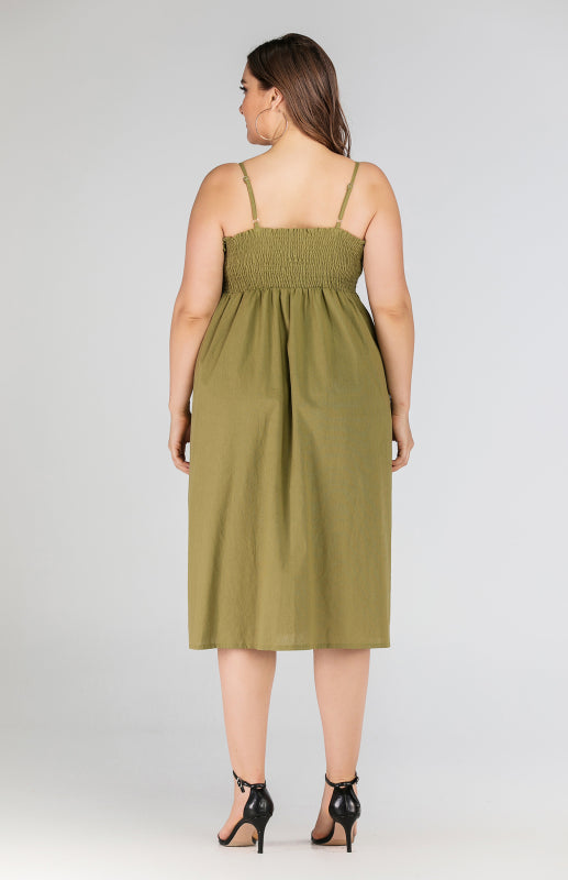 Women's Button Pocket Solid Color Slip Dress