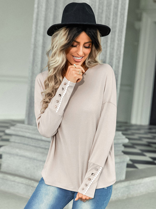 Women's casual loose T-shirt solid top