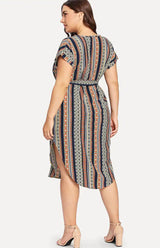 Women's Plus Size Striped V-Neck Short Sleeve Dress