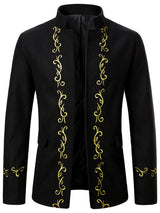 Men's Stand Collar Embroidery Pea Coat Tweed Coat