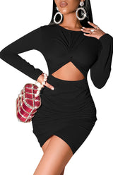 Women's Long-Sleeve Package Hip Dress Cropped Navel Dress