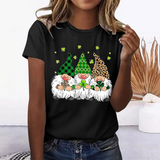 Women's Crewneck Lucky Elf Print Short-sleeved T-shirt