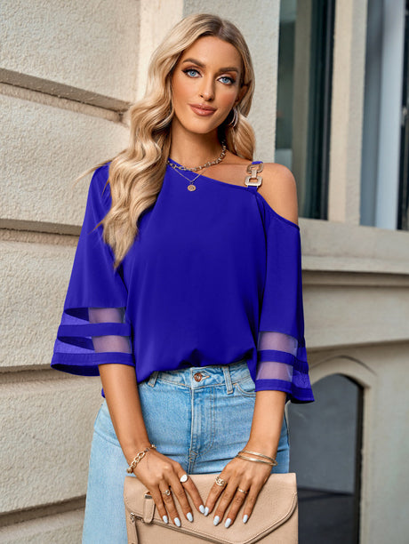 Women's One-shoulder Featured A Metal Buckle Blouse