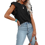 Round neck double-layer lotus leaf top short-sleeved women's T-shirt