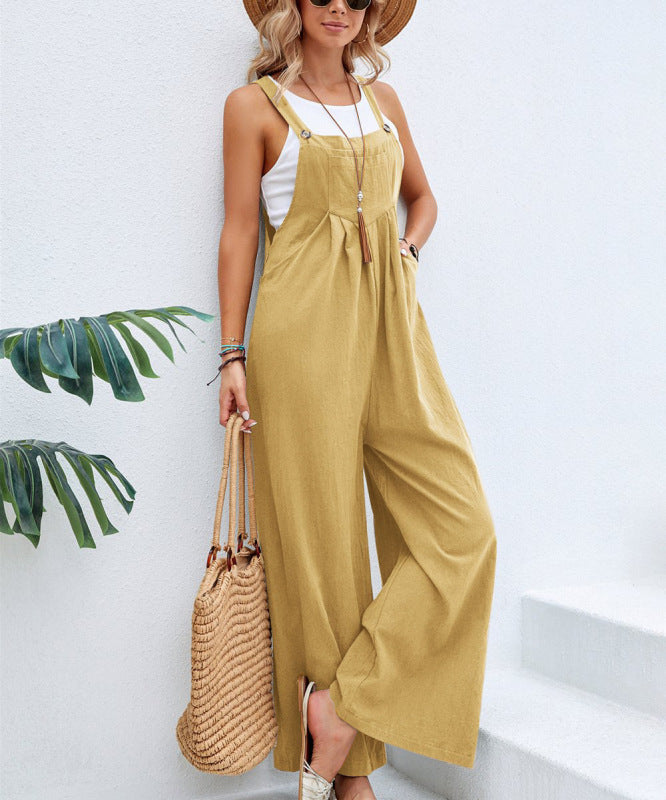 Women's Solid Color Casual Bib Trousers