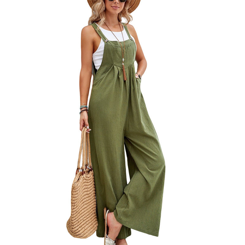 Women's Solid Color Casual Bib Trousers