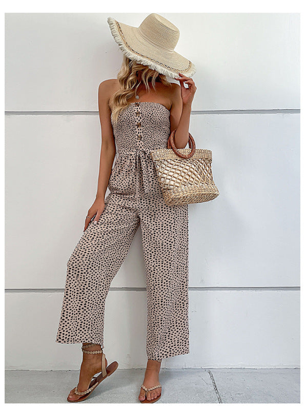 New European and American women's holiday leopard print one-piece jumpsuit