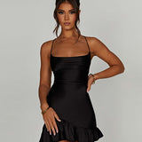 Women Clothing Summer Elegant Sexy Low Cut Backless Lace up Strap Dress