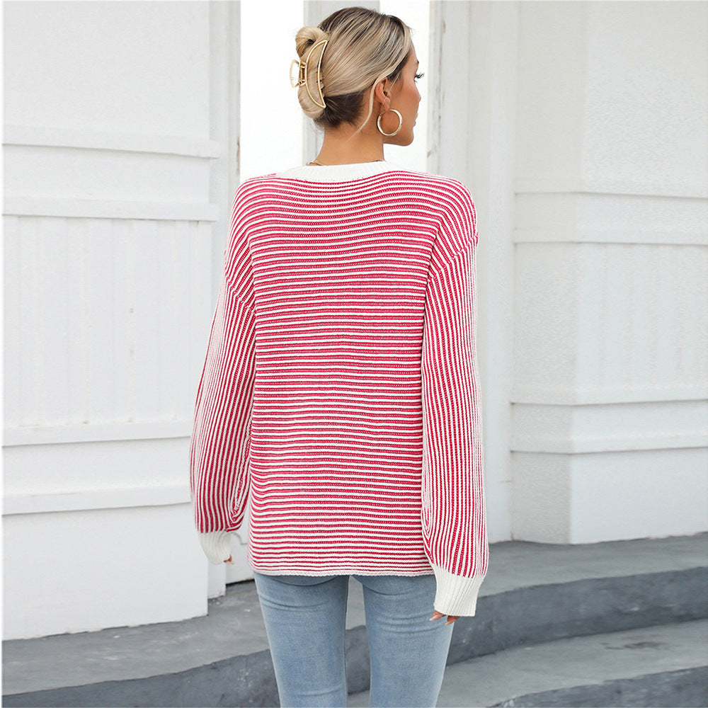 Pre-Order Autumn Winter Women's Pullover Sweater Striped Sweater Sweater
