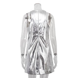 Summer Women Clothing Reflective Faux Leather Sexy Nightclub Vest Dress Sleeveless Short Dress