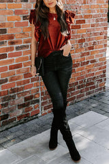 New 2023  Velvet Pullover Short Sleeve round Neck Women Loose T-shirt