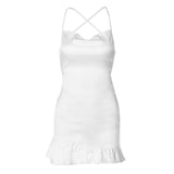 Women Clothing Summer Elegant Sexy Low Cut Backless Lace up Strap Dress