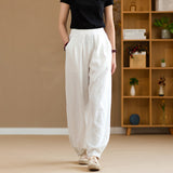 Cotton Linen Women Clothing Spring Summer Artistic Stone Washed Loose Cotton Linen Slimming Trousers Ladies Linen
