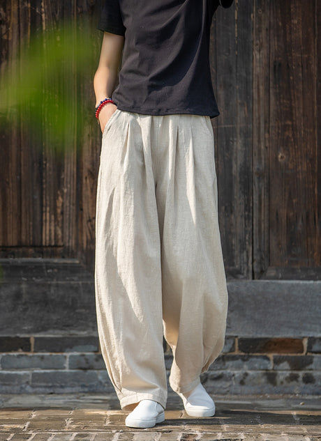 Cotton Linen Women Clothing Spring Summer Artistic Stone Washed Loose Cotton Linen Slimming Trousers Ladies Linen