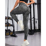 Sexy Leopard Print Seamless High Waist Belly Contracting Yoga Trousers Peach Hip Running Tight Exercise Workout Pants