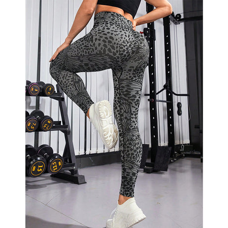 Sexy Leopard Print Seamless High Waist Belly Contracting Yoga Trousers Peach Hip Running Tight Exercise Workout Pants