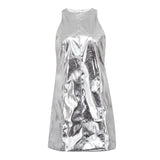 Summer Women Clothing Reflective Faux Leather Sexy Nightclub Vest Dress Sleeveless Short Dress