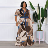 Pre-Order Curvy Size  Color Printing with Belt Loose  Women Clothing Dress