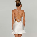 Women Clothing Summer Elegant Sexy Low Cut Backless Lace up Strap Dress