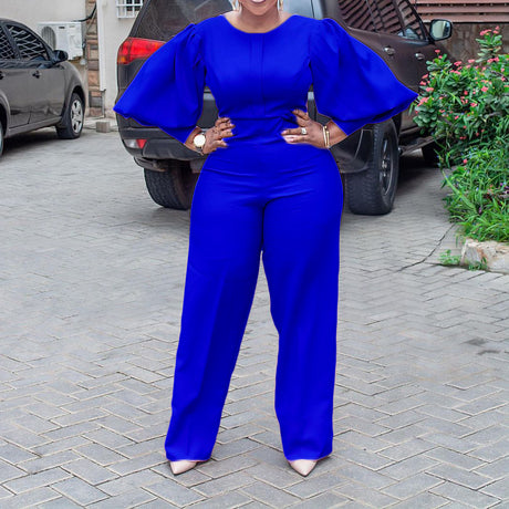 Pre-Order Autumn Winter Office High Waist Straight Solid Color African Jumpsuit Mom Wear Curvy Size