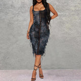 Slim Tie Dyed Sleeveless Beggar Dress Cardigan Dress for Women