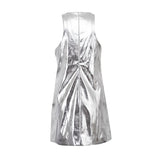 Summer Women Clothing Reflective Faux Leather Sexy Nightclub Vest Dress Sleeveless Short Dress