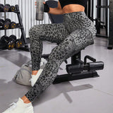 Sexy Leopard Print Seamless High Waist Belly Contracting Yoga Trousers Peach Hip Running Tight Exercise Workout Pants