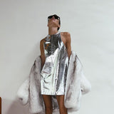 Summer Women Clothing Reflective Faux Leather Sexy Nightclub Vest Dress Sleeveless Short Dress