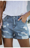 DESTROYED HIGH STRETCH DENIM SHORTS