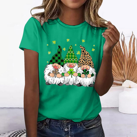 Women's Crewneck Lucky Elf Print Short-sleeved T-shirt