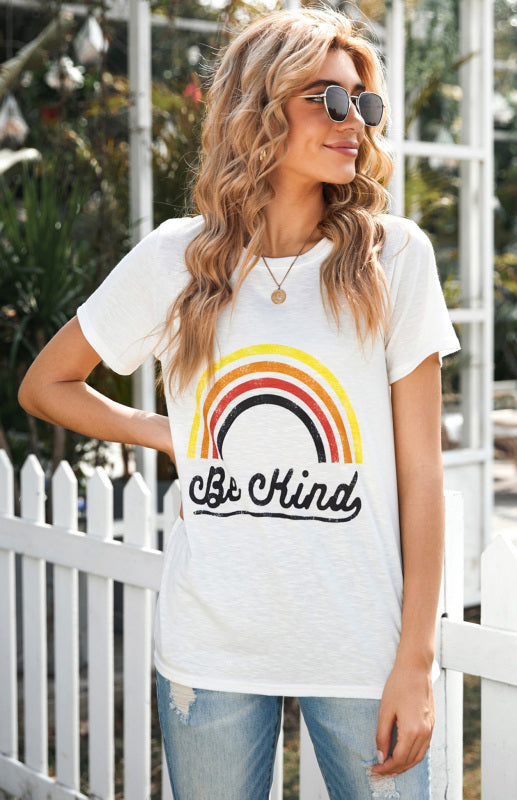 Women's Rainbow Alphabet Print Casual T-Shirt
