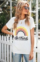 Women's Rainbow Alphabet Print Casual T-Shirt