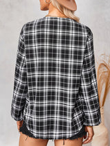 Women's fashion check Round Neck Shirt