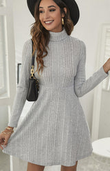 Women'S Turtleneck Pleated Ruffle Dress