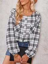 Women's fashion check Round Neck Shirt